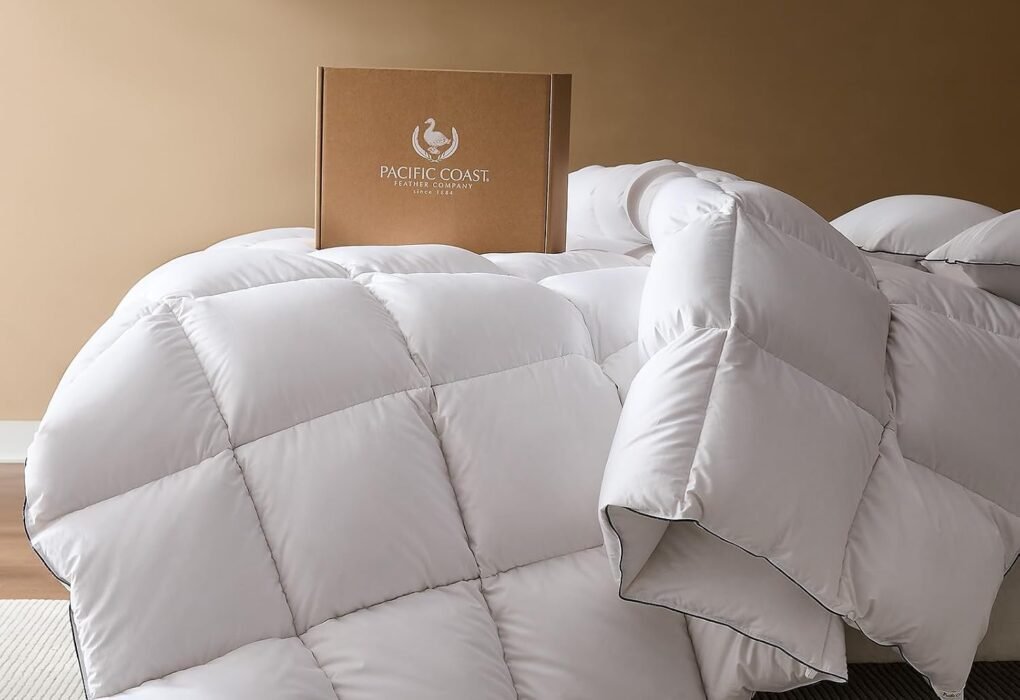 Test & Avis Pacific Coast Goose Down Fiber Comforters Super King Duvet Insert, All Season White Comforter, 3D Hidden-Stitch Baffle Box Design, 8 Tabs, Gifts for Women/Men, Extra Fluffy Luxury Duvet (120"x120")